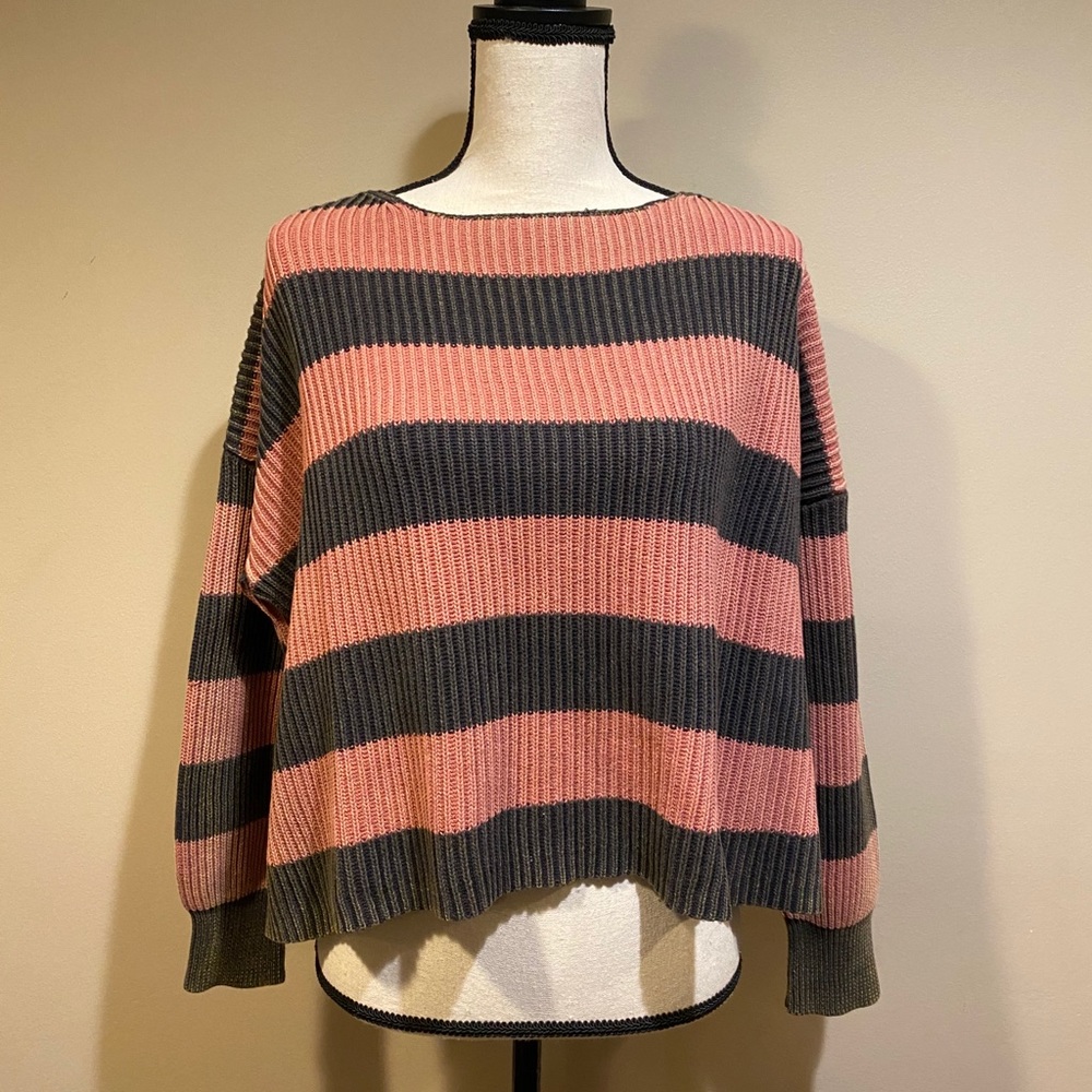 Rock N Rags Blank Paige Pink Black Striped Sweater